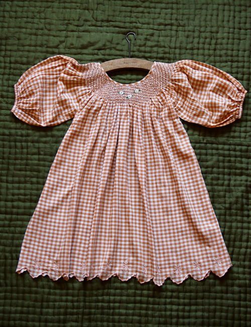 [BONJOUR DIARY] Butterfly dress with balloon sleeve _ Orange check