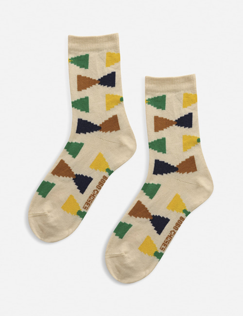[BOBO CHOSES]  Ecru Geometric short socks