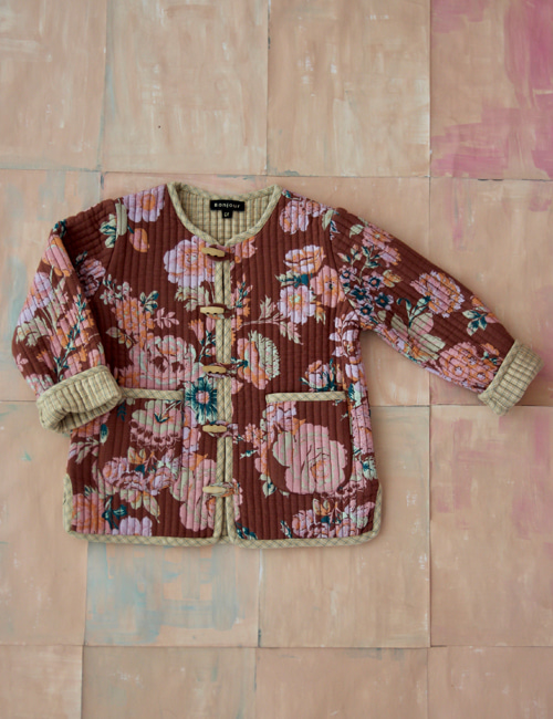 [BONJOUR DIARY]Reversible Quilted Jacket (Cotton filling) _ Big brown flower print