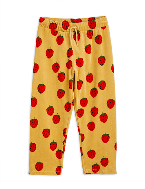 [MINI RODINI]  Strawberries velour aop trousers _ Beige [116/122,  140/146]