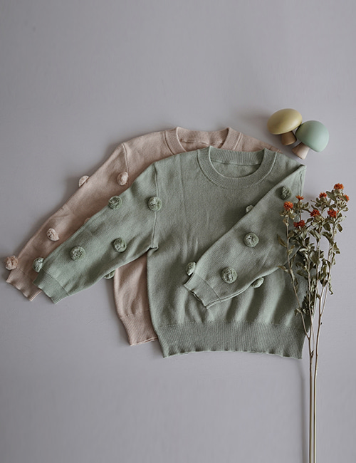 [MES KIDS DES FLEURS] Cotton knitwear pompom _ Mint
