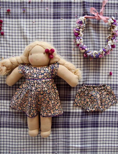 [BONJOUR DIARY] Doll dress with panty _ Blue flowers print [S]