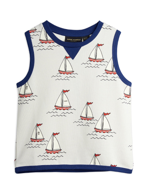 [MINI RODINI] Sailing boats sweatshirt tank _ Light blue
