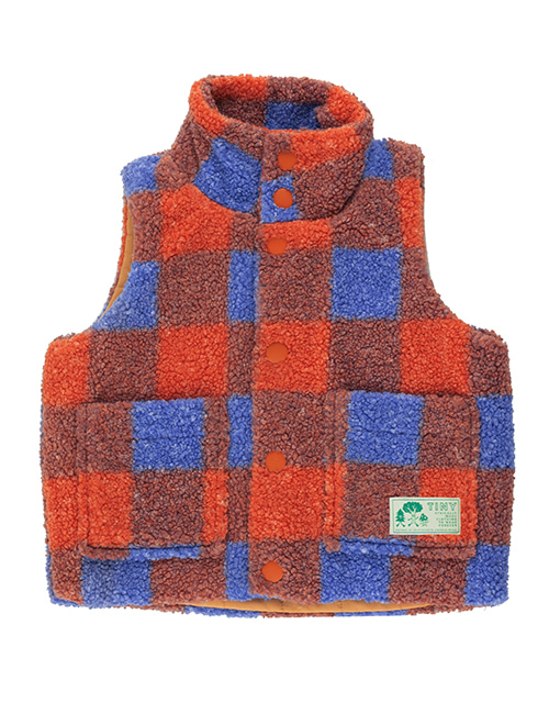 [TINY COTTONS]  CHECK SHERPA VEST red/ultramarine[3Y, 8Y]