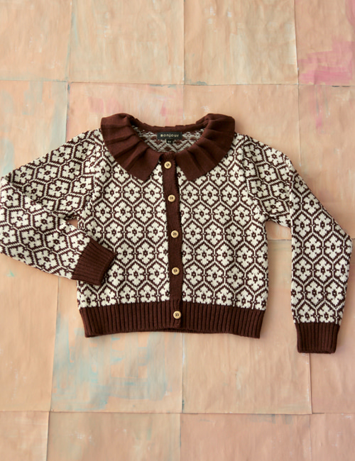 [BONJOUR DIARY]Knitted Cardigan brown flowers
