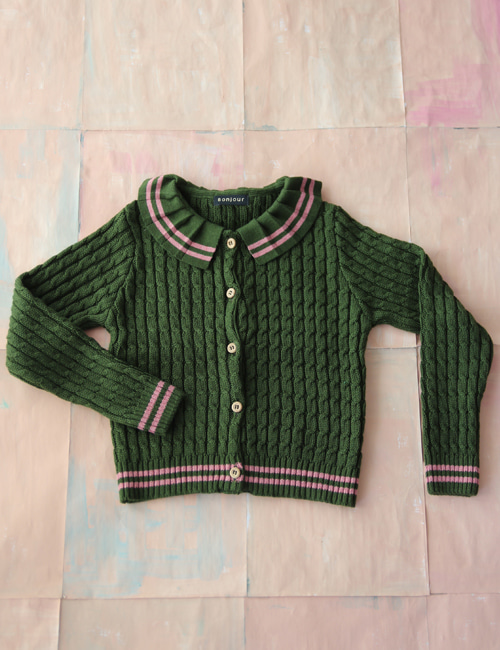 [BONJOUR DIARY]Knitted Cardigan green twist[4Y, 8Y, 10Y]