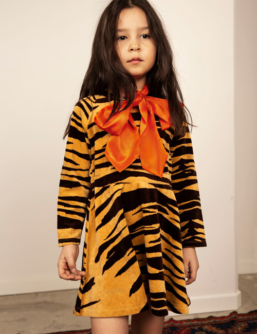 [MINI RODINI] Tiger velour dress _ Brown [92/98]