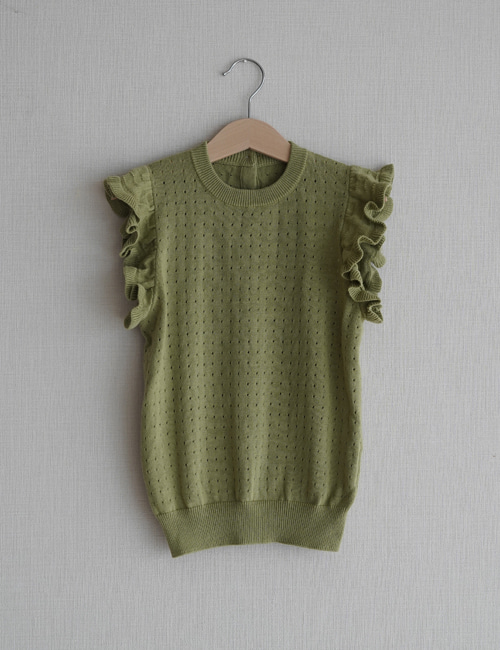 [MES KIDS DES FLEURS] sleeveless  sweater _  Green
