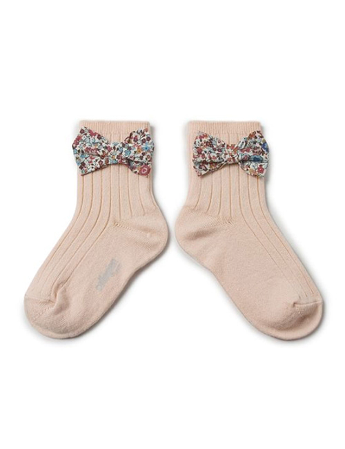 [COLLEGIEN] Ribbed Ankle Socks with Liberty Bow (No.590)[28/31, 32/35]