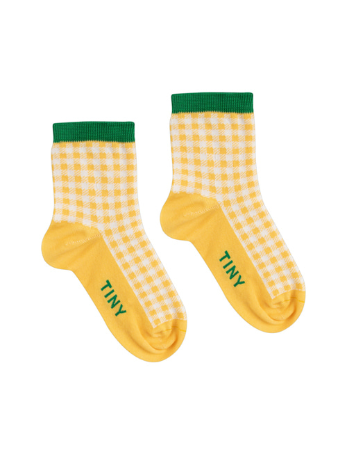 [TINY COTTONS]  CHECK QUARTER SOCKS _ yellow/off-white [6Y, 8Y]