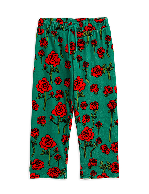[MINI RODINI] Roses velour trousers _ green [104/110,  128/134]