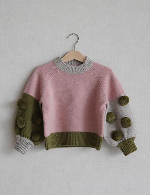 [MES KIDS DES FLEURS]knitwear with pompom _ Pink [100% WOOL]