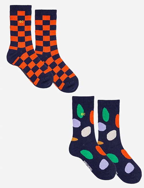 [BOBO CHOSES]Party Time and Checkerboard long socks pack [23-25,26-28,32-34]