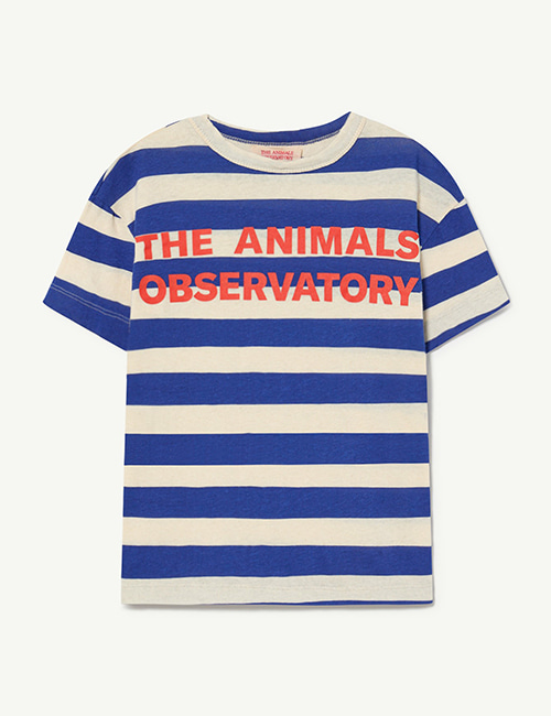 [The Animals Observatory] Recycled Raw White Rooster Blue Stripes T-Shirt