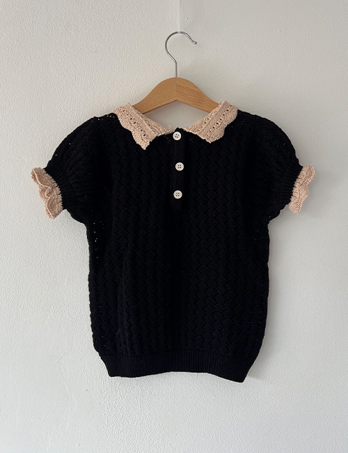 [MES KIDS DES FLEURS]Lace collar sweater _ black  [100%long-staple cotton]