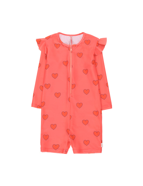 [Tiny Cottons] “HEARTS” SWIM LS ONE-PIECE _ light red/red