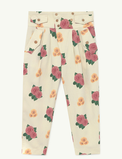 [T.A.O] CAMEL TWILL KIDS TROUSERS WHITE FLOWERS