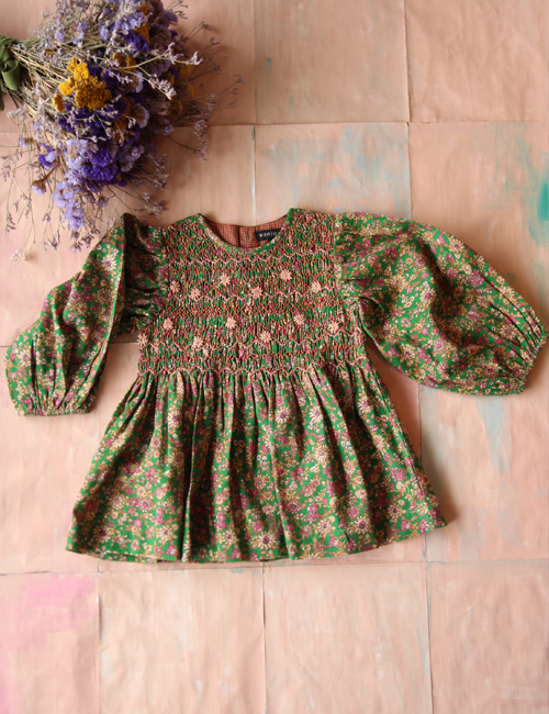 [BONJOUR DIARY]Handsmock blouse _ Small pink flowers print