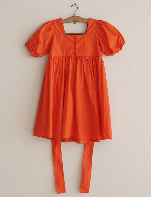 [MES KIDS DES FLEURS] balloon-sleeve dress _ OrangeRed[110, 120]