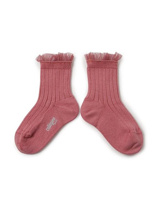 [COLLEGIEN] Tulle Frill Ribbed Ankle Socks (N0.787)[24/27, 28/31, 32/35]