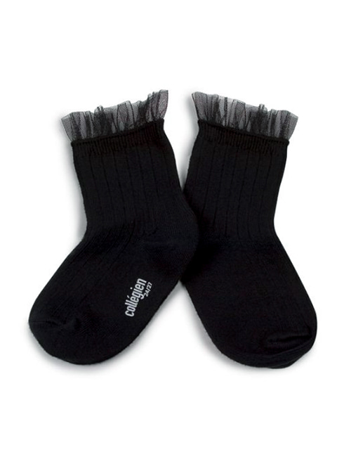 [COLLEGIEN] Tulle Frill Ribbed Ankle Socks (N0.171)[32/35]