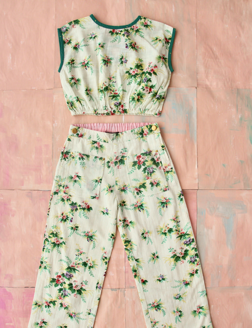 [BONJOUR DIARY] Top with Elastic at bottom + Long pant _ Tropical print [6Y]