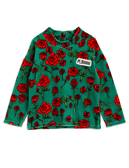 [MINI RODINI] Roses velour sweater _ green[104/110]