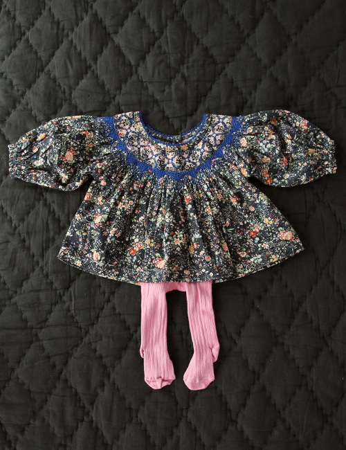 [BONJOUR DIARY] BUTTERFLY BLOUSE  _ Indigo flowers print - corduroy [4Y,8Y]