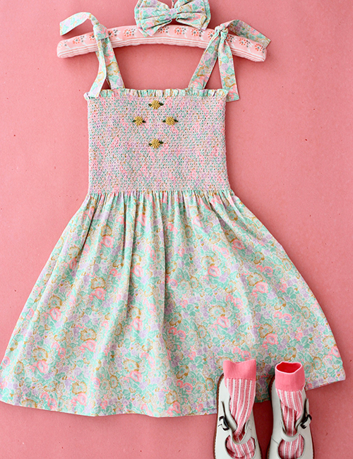 [BONJOUR DIARY] LONG SKIRT DRESS  WITH HAIR CLIP _ Pastel garden[4Y,6Y,12Y]
