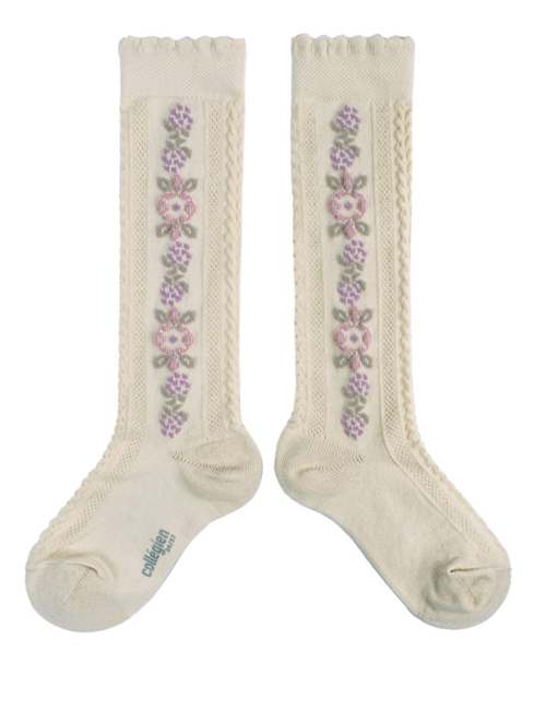 [Collegien] Dalia - Jacquard Flower Knee-high Socks, [037] Doux Agneaux