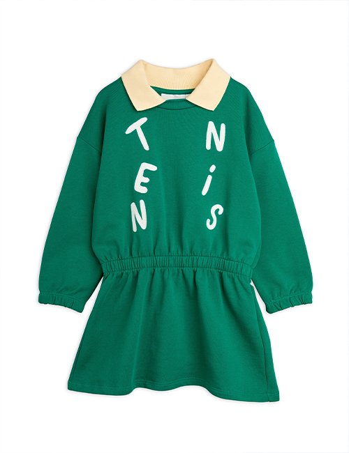 [MINI RODINI]Tennis application collar sweatdress _ Green [92/98,  116/122, 140/146]