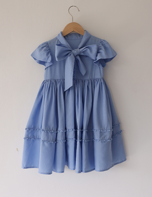 [MES KIDS DES FLEURS]Bow dress _ Blue [100% cotton] [90,110,120]