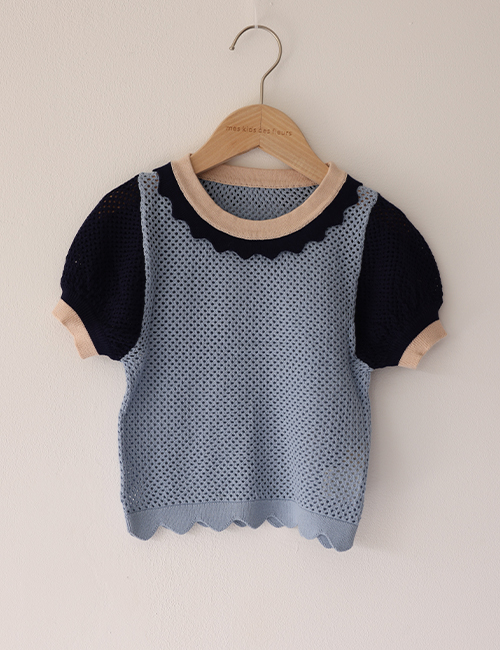 [MES KIDS DES FLEURS]Puffy sleeve sweater _ bule [100%long-staple cotton] [XS,S,L,XL]