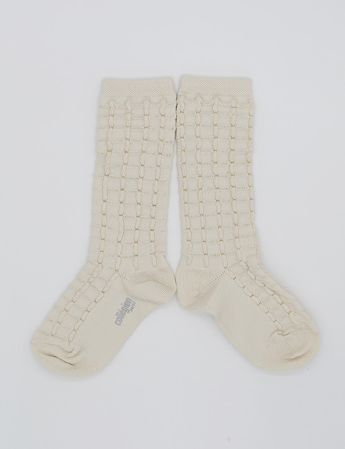 [COLLEGIEN]Textured Checked-knit Knee-high Socks (No.037)[24/27,28/31,32/35]