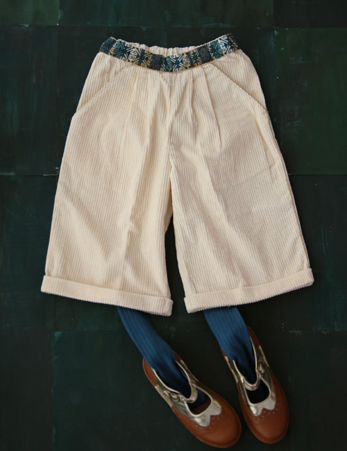 [BONJOUR DIARY]Large Pant with embroidery _ Ivory Corduroy [12Y]