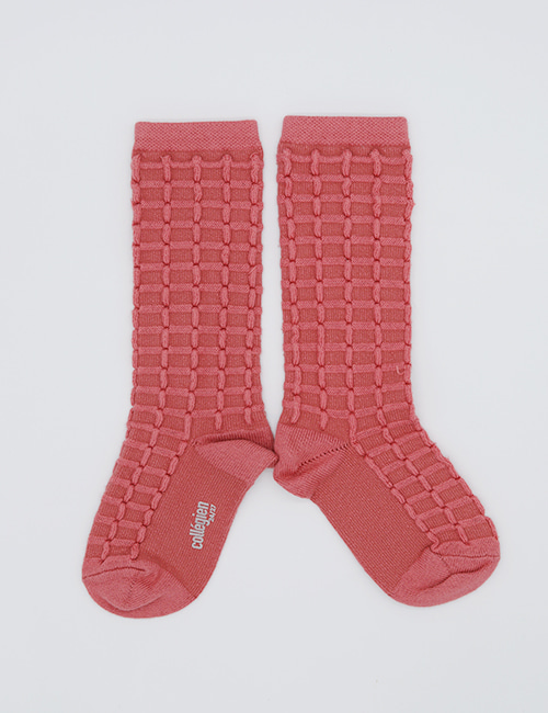 [COLLEGIEN]Textured Checked-knit Knee-high Socks (No.787)[21/23,24/27, 28/31, 32/35]