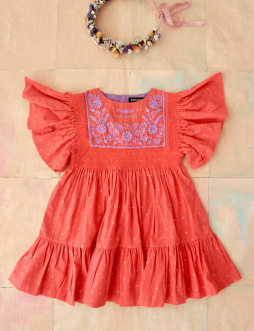 [BONJOUR DIARY] New Rosalie dress with new sleeves _ Red Gold dot Color[2-3Y, 12Y]