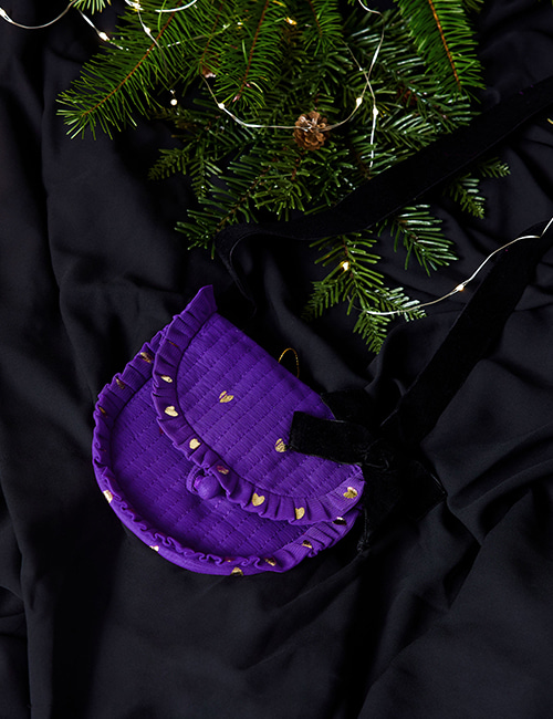 [BONJOUR DIARY] SMALL POUCH _ Purple voile Tulle gold heart print