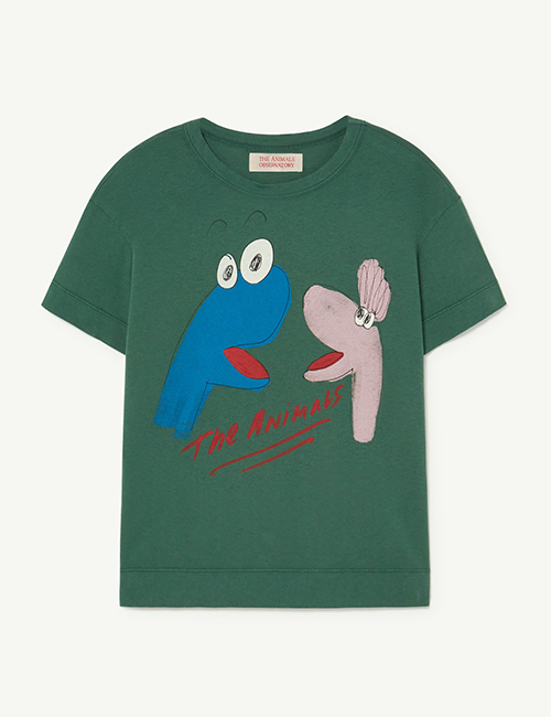 [The Animals Observatory]  Green Puppets Rooster T-Shirt[ 3Y,4Y,8Y,10Y,12Y,14Y]