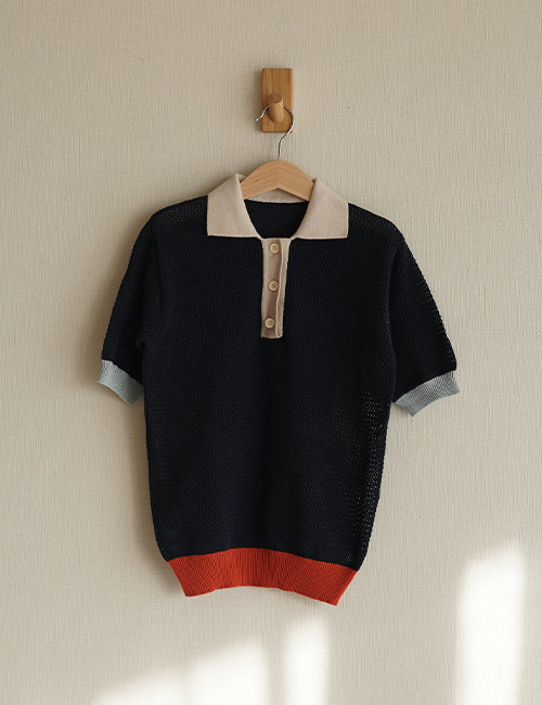 [ MES KIDS DES FLEURS] knitted polo shirt _ Black (100%Cotton)