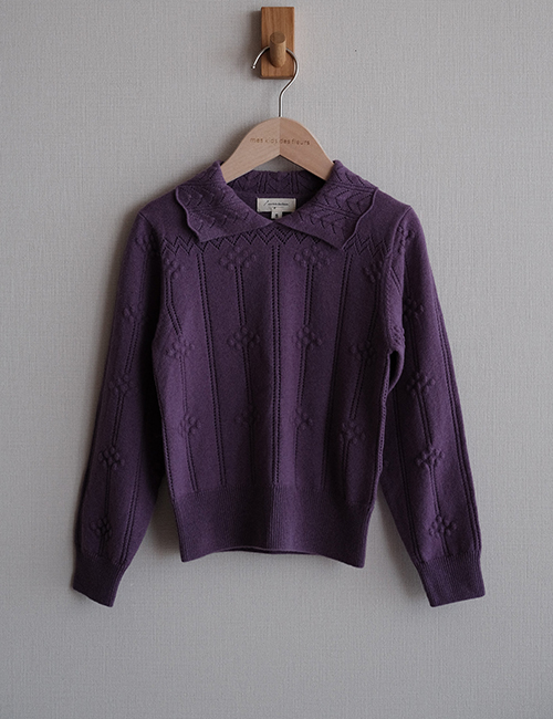 [MES KIDS DES FLEURS] Textured sweater _ Purple (70%Mercerized wool 30%Cashmere )[XS,S,M]
