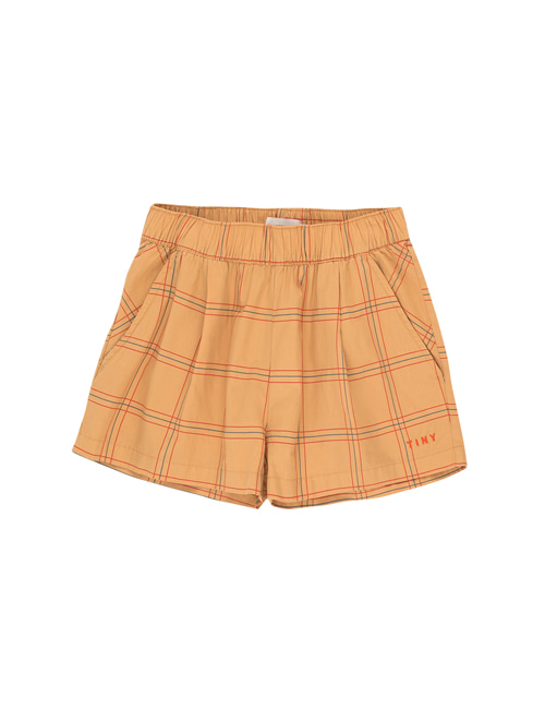 [Tiny Cottons]CHECK PLEATED SHORT _ toffee/red