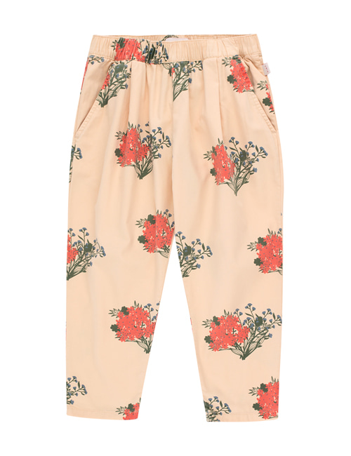 [Tiny Cottons]“FLOWERS” PLEATED PANT _ cappuccino/red
