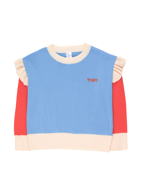 [Tiny Cottons] “TINY” FRILLS CROP SWEATER _ cerulean blue/red