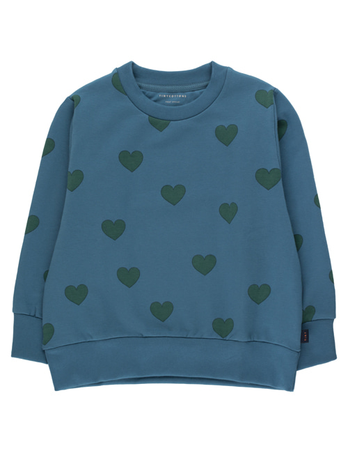 [TINY COTTONS]  “HEARTS” SWEATSHIRT _ sea blue/dark green [2Y]