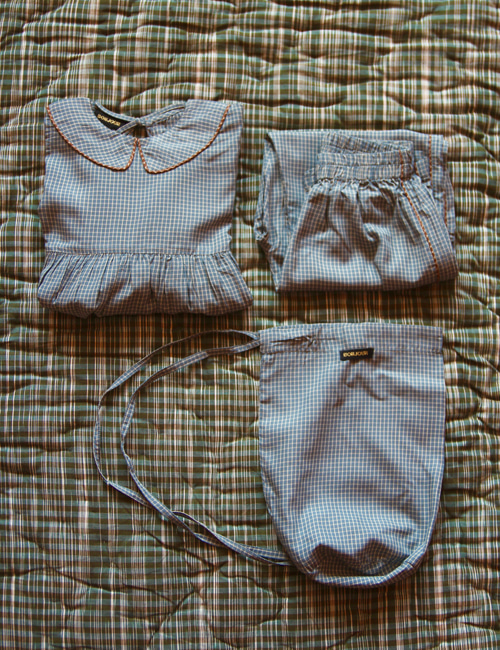 [BONJOUR DIARY] Girl pyjama set with bag _ Blue check
