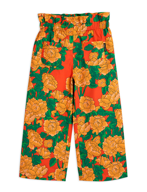 [MINIRODINI]Peonies woven paper bag trousers_red [104/110, 116/122, 128/134]