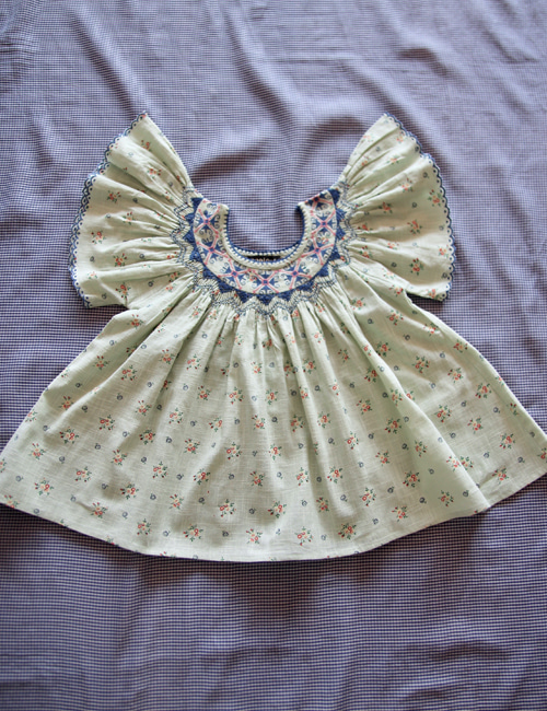 [BONJOUR DIARY] Butterfly blouse with new emb &amp; smocking _ Mint flower print
