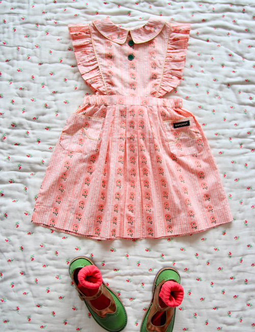 [BONJOUR DIARY] Reina dress _　Pink flowers stripe print