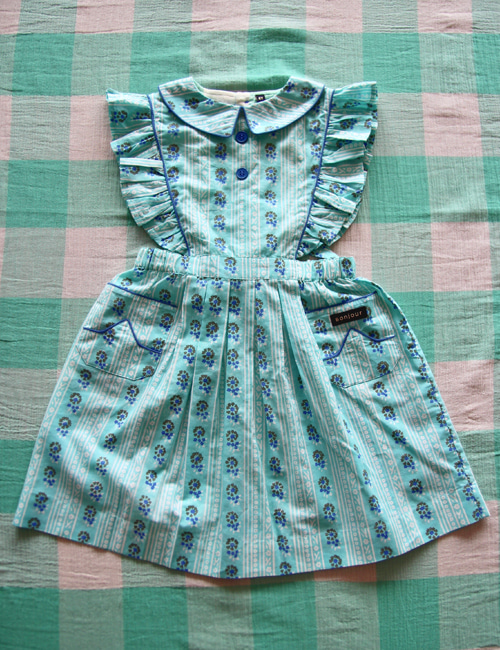 [BONJOUR DIARY] Reina dress _　Blue flowers stripe print